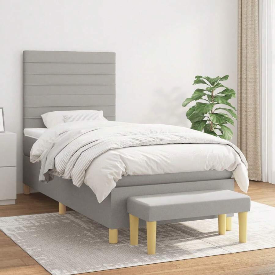 vidaXL Boxspringbett Mit Matratze, Hellgrau, 90x200 Cm, Stoff - Grau - Übersicht 1