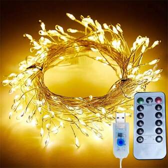 1PC 3M100LED/6M200LED/9M300LED/12M400LED USB With Remote Control Firecracker Light String, Suitable For Bedroom, Living Room, Garden, Birthday Party, Wedding, Holiday Decoration