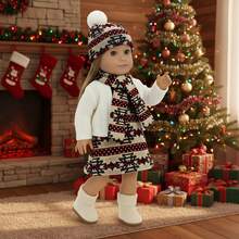 16-18英寸美国娃娃重生娃娃法罗群岛图案印花娃娃冬季服装，适合43厘米逼真娃娃，两件套（不含娃娃和鞋子），圣诞礼物