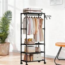 1 Four-Layer-Compartments Simple Wardrobe, Large Capacity Wardrobe, Standalone Wardrobe, Suitable For Bedroom, Living Room, Entrance - 黑色 - 查看 1