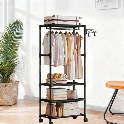 1 Four-Layer-Compartments Simple Wardrobe, Large Capacity Wardrobe, Standalone Wardrobe, Suitable For Bedroom, Living Room, Entrance