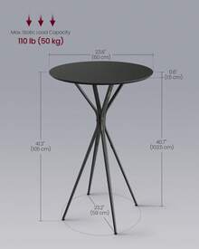 Bar Table, Round Cocktail Table, High Pub Table, 60 X 60 X 105 Cm, Metal Frame, Kitchen, Home Bar, Living Room, Modern Style, Ink Black And Matte Black - Black - View 4