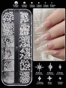 Gold And Silver Rivet Nail Art Accessories, Including Metal Cross, Star-Shaped, Star-Studded, Mini Semi-Circular, And Rice-Grain Designs – A Decorative Set Box For DIY Nail Crafting Nails - Multicolor - View 8