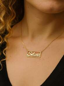 1 pezzo Serie di collane con forme geometriche, personalizzate con nome, gioiello in acciaio inossidabile placcato oro 18k, adatto per abbigliamento quotidiano, regalo di Natale, regalo di San Valentino, regalo di moda, regalo per la festa della mamma, inclusa confezione regalo. - rettangolo - Visualizzare 7