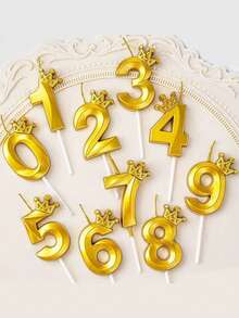 Gold Shell Crown Numbered 0-9 Cute Birthday Anniversary Cake Topper Candles For Party, Celebration, Single Game, Anime Theme - Gold - View 7