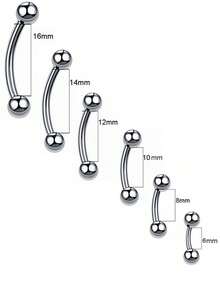 6件套极简圆形球形眉环、舌环、耳环、唇环，16G不锈钢材质，尺寸分别为6mm、8mm、10mm、12mm、14mm、16mm，适合日常佩戴。 - 鋼球 - 查看 16