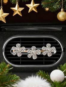 4 pièces 5 pièces Clip de décoration de bouche d'aération de voiture pour femmes avec cristaux de flocons de neige en métal brillant et strass. Cadeau de Noël pour la décoration intérieure de voiture