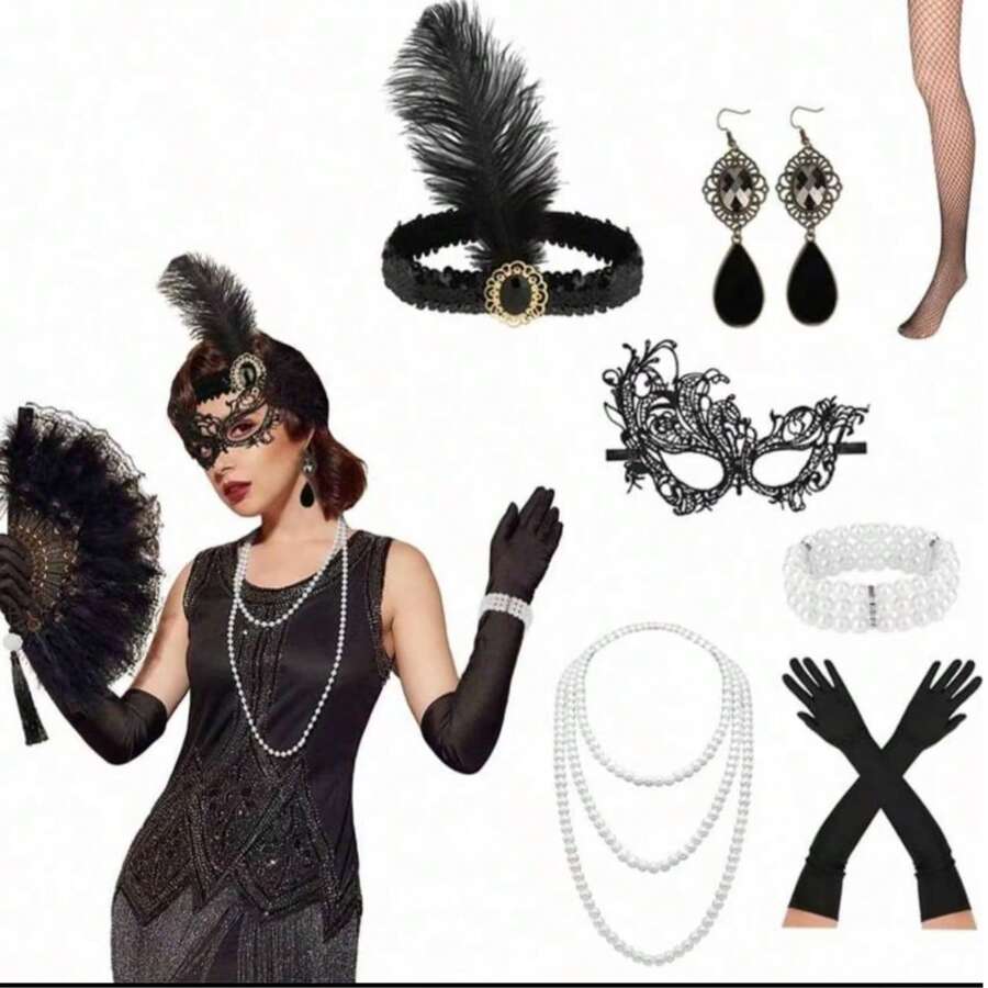 7pcs 1920s Accessories Set, Flapper Style Women's Accessories, 1920s Costume, Roaring 20s Themed Accessories Set, Suitable For Parties, Role Play, Galas And Art Deco Events - Multicolor - View 1
