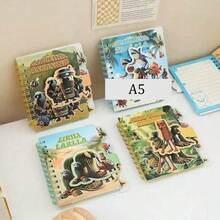 1 set de 4 piezas de Cuaderno de espiral con diseño de Shan Hai Jing de dibujos animados, Cuaderno con hebilla mágica Tung Tung Sahur - Compacto y portátil tamaño A5, regalo pequeño ideal para otros y útiles escolares - Multicolor - Ver 1