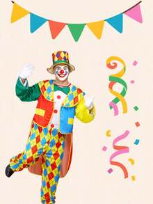Adult Fun Clown Costume Set (Including Hat, Bodysuit, And Outerwear), Suitable For All Kinds Of Parties And Themed Events,No Wigs And Gloves - Multicolor - View 1