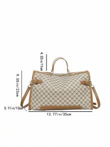 Designer Inspired Large Tote Bag For Women, Faux Leather Travel Handbag, Zipper Closure, Polyester Lining, Painted Edges, Classic Letter Pattern - Grey - View 8