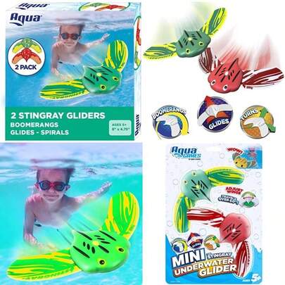 Aqua Mini Stingray Gliders - 2 Pack - Underwater Pool Toys with Adjustable Fins Travel Up to 40 Feet(Azul - Mini-Stingray Paquete de 2)