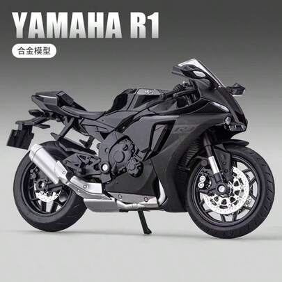 Burago 1:18 Escala  YZF-R1 Modelo de Motocicleta, Negro y Amarillo, Rueda Trasera con Suspensión, Soporte Retráctil, Réplica de Motocicleta Realista, Objeto de Colección, Juguete para Niños, Artículo de Colección para Adultos, Regalo de Vacaciones