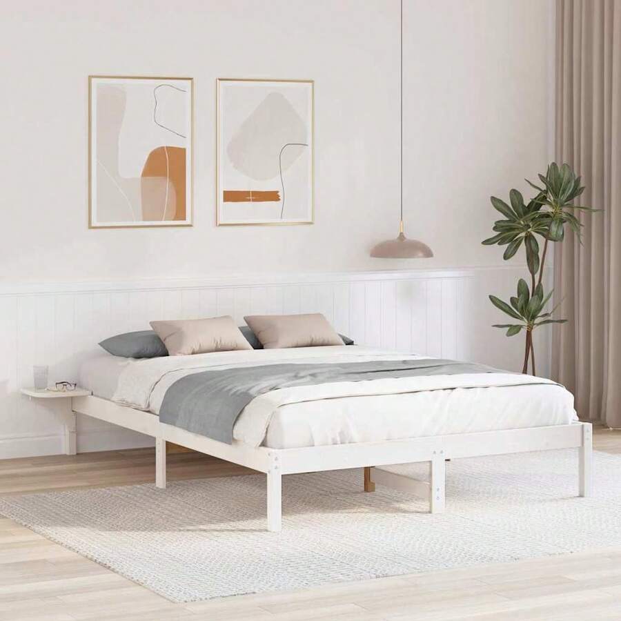 vidaXL Bettrahmen Weiß 150 X 200 Cm Aus Massivem Kiefernholz