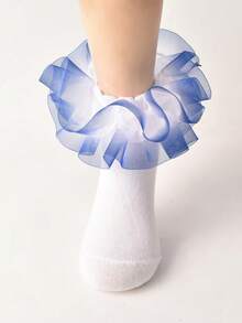 1 Paar Mädchen/Kinder Socken mit Rüschenkante, Alltagssocken & Feiertags-Prinzessin Baby Socken mit Plissee-Spitze - Blau - Übersicht 3