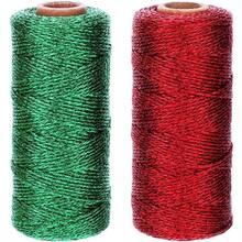 2 Rolls Metallic Bakers Twine - 656 Feet Decorative Wrapping Twine String Crafting Present Wrapping 1 Mm, Red, Green - Red, Green - View 1