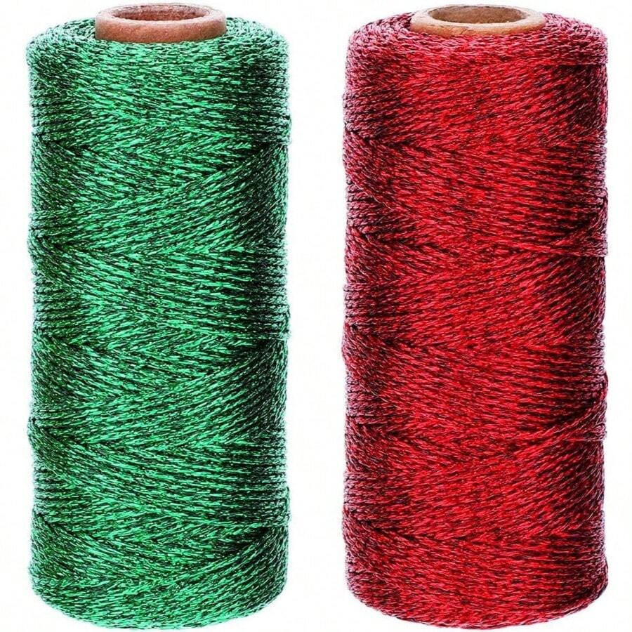 2 Rolls Metallic Bakers Twine - 656 Feet Decorative Wrapping Twine String Crafting Present Wrapping 1 Mm, Red, Green - Red, Green - View 1