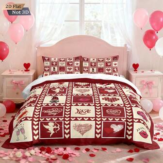 Three-Piece Printed Couple's Heart Rose Bedding Set, Cute And Romantic Black Rose Couple's Heart Design, Cozy Bedroom For Lovers, High-End Luxury Rose Bedroom Bedding, Suitable For Valentine's Day Gifts For Loved Ones, Friends And Children (1 Duvet Cover + 2 Pillowcases, No Filling), Personalized Bedding, Soft, Warm, Skin-Friendly Duvet Cover, Various Sizes, Extra Large Size, A Must-Have For Couples On Everyday Valentine's Day.