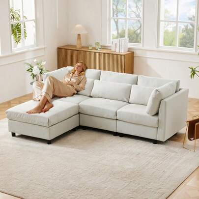 Modernes Design, Polstermöbel, Sofa, Dreisitzer-Sofa, Wohnzimmersofa, Ecksofa Mit Fußhocker, L-Förmiges Ecksofa, Video Verfügbar
