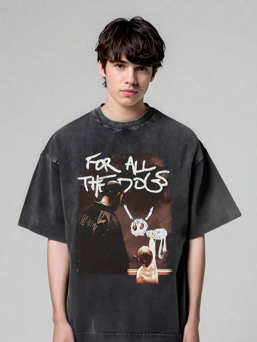 [envío nacional]Camiseta negra con estampado unisex, 100% algodón, regalo de Halloween, vestimenta de Halloween, apta para reuniones, calles, hogar y espacios casuales, Kpop, cuello redondo clásico, confortable y ajustada, crea estilos personalizados sin dificultad, S-XXXL - Negro - Ver 1