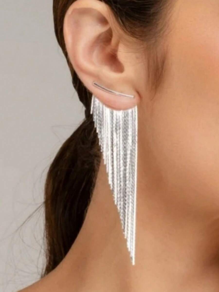 1 Pasang Anting Rumbai Perak Gaya Minimalis Elegan, Anting Seksi dan Chic, Aksesori Sempurna untuk Acara Meriah dan Pesta