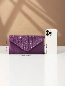 REMANLAND 闪亮水钻装饰链条斜挎包，磁扣闭合，优雅时尚的派对手拿包，适合女士生日派对，魅力晚宴单肩包 - 紫色 - 查看 5