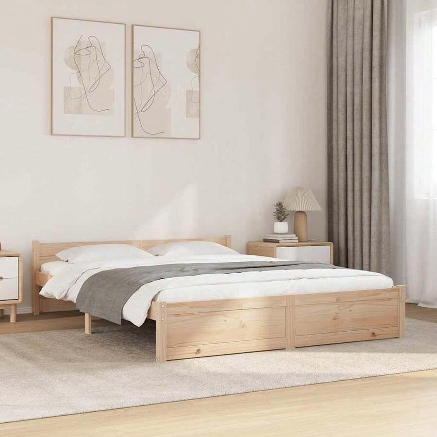 vidaXL Massivholzbett 135x190 Cm - Brown - View 1