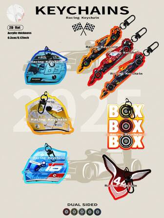 Llaveros de carreras, llavero de motorsport de F1, accesorios de llavero, encantos de bolso, VER, RUS, SAI, LEC, llaveros de piloto Lando, colgante de personaje de dibujos animados plano de 2 caras. Regalo de personaje de dibujos animados. Adecuado para fans, regalo de cumpleaños, llavero, llavero de coche y decoración de embalaje, mochila y decoración interior