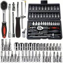 46 Pcs Professional Carbon Steel Car Repair Tool Kit, Heavy-Duty Ratchet Wrench, Socket Set & Screwdriver Combo, Portable Storage Toolbox, Durable & Multi-Purpose, Ideal For Automotive Maintenance & Home DIY Repair, Essential Mechanics Tool Set For Garage Use