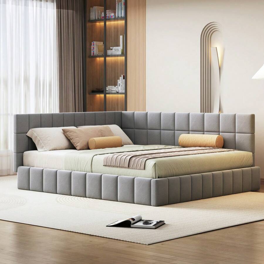 Upholstered Sofa Bed 140*200 Multifunctional Bed With Slatted Base Made Of Gray Velvet Fabric That Does Not Irritate The Skin - Gray + Upholstered + 160cm*200cm - View 1
