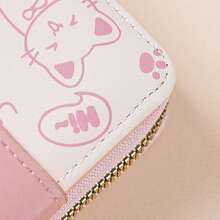 Cute Petite Cat Design Wallet, Women's Small Zipper Purse With Card Holder, Fresh Japanese Style - Green - View 9