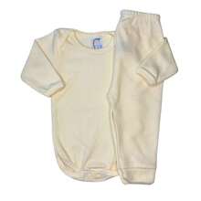 Conjunto de Bebe Body + Calça Liso Canelado Promoção - Marfim - Visão 1