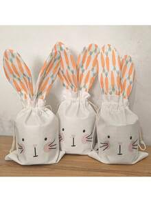 6pcs Easter Bunny & Carrot Pattern Linen Drawstring Gift Bags - Reusable, Fun Design | Suitable For Easter/Spring/Party/Baby Shower, Candy/Jewelry/Surprise Gift Packaging And Decor Accessories - Multicolor - View 2