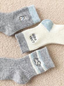 3 Paar Kinder Woll-Mischung Socken bis zur Mitte des Knöchels, süßes Cartoon-Design, dick und warm, bequem und vielseitig, geeignet für den täglichen Gebrauch, Sport, Schule, Herbst/Winter