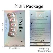 NewONPRESS 24 Uñas Postizas De Rayas De Colores Rosas Cortas Cuadradas Con Punta Francesa Blanca Plateadas Con Purpurina De Cobertura Total Y Brillantes. Uñas Adhesivas Para Primavera Y Verano Ide - Multicolor - Ver 7
