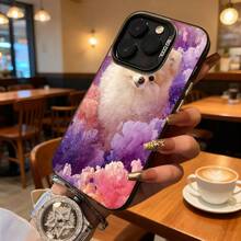 Funda de Teléfono Nubes Rosadas y Moradas con Estampado de Perro Esponjoso para iPhone 14 13 12 11 Pro Max y  Galaxy S23 S22 S21 S20 Opción de Regalo Ideal para Todas las Estaciones - Negro - Ver 7