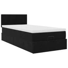 vidaXL Samt-Ottomanen-Bett Mit Matratze, Schwarz, 100x200 Cm - Black - View 6