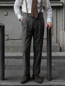 Mens Pants Tweed Herringbone Vintage Dress Pant Trousers Regular Fit Suit Pants For Men - Xám - Xem 2