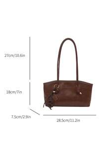1pc Vintage Oiled Leather Handbag, Knotted Handle Design, Convertible Shoulder & Hand Carry, College Style, Multipurpose Commute & School Tote Bag (Slight Color Difference Between Actual Product And Image May Occur Due To Lighting And Angle During Photography) - Brown - View 2