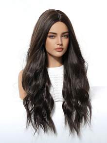 24 Inch Middle Part Long Curly Synthetic Heat Resistant Fiber Wig, Black & Wigs Suitable For Holidays, Parties And Daily Wear - Black Brown - View 6