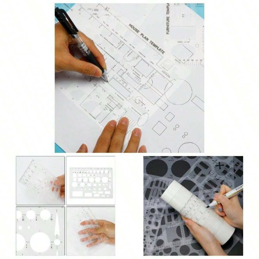 6pcs Circle Templates Drafting Flexible Circle Stencils With Geometric Shapes 6 Sizes Plastic Measuring Rulers Drawing Office, School, Architecture And Building Formwork - Initial - View 1