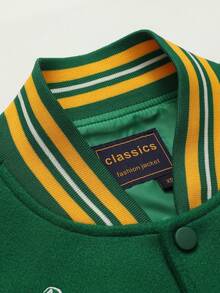 Áo khoác bóng chày nam màu xanh lá cây, chất liệu da thêu cao cấp, phong cách đường phố thời trang, trang phục thể thao cổ điển, áo khoác dài tay phối da PU kiểu hip hop và mô tô. - màu xanh lá - Xem 5