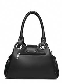 Chic Commuter Crossbody Bag - Fashionable Leather Handbag With Designer Letter Logo, Elegant Minimalist Tote For Modern Women - Black - View 4