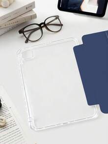 1 pieza Funda protectora de acrílico transparente azul cielo, compatible con iPad Mini6/Mini7/9th10.2/10.5/Air4/Air5/10.9/Pro11"/10th/11th(A16)12.9/Air 11-In.(M2)-2024/iPad Air 13-In.2025, carcasa de acrílico de alta transparencia, diseño minimalista/clásico, el producto no incluye lápiz óptico, algunos modelos con marco de lente y soporte plegable de tres pliegues, ranura integrada para lápiz óptico - Azul profundo - Ver 4