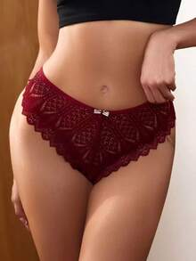 1pc Women's Lace Sexy Panties Lingerie For Going Out - Red - View 3