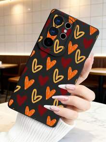 1 pieza Funda de teléfono con diseño de corazones dibujados a mano en tonos cálidos, estilo artístico y moderno ideal para San Valentín y amantes de la moda expresiva, protección elevada para lente con diseño de ojo, resistente a golpes, compatible con iPhone17 ProMax/16/15/14/13/12/11/Plus/Pro/ProMax, compatible con Galaxy A34/A35/A54/A55, Galaxy S20/S21/S22/S23/S24/S25 Ultra/Plus, compatible con Galaxy/Redmi/Honor/OPPO/ViVo - Negro - Ver 3