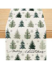 Taplak Meja Natal, Taplak Meja Motif Pohon Natal, Cocok untuk Dekorasi Meja Makan Musim Dingin, Dalam & Luar Ruangan - Hijau - View 11
