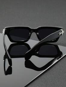 1副男士黑色塑料经典方形全框手工钉十字架奢华水钻优雅美学太阳镜，基础款时尚眼镜，适合日常生活、驾驶、派对、度假、约会、酒吧、外出、骑行、派对配饰