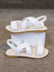 Girls' Sandals, New Summer Roman Sandals, Casual Flat Sandals, Toddler & Little Kid Soft Bottom Elastic Strap Open Toe Beach Shoes - White - View 2