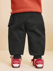 mini bala Young Boys' Thermal Lined Pants – Warm Winter Trousers With Cute Patch Pocket, Elastic Waist - Black - View 3